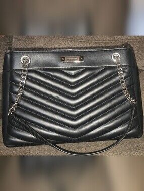 Michael Kors Black Quilted Chevron Leather Shoulder Bag with Chain